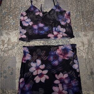 Floral Two-Piece Set with Purple and Pink Flowers